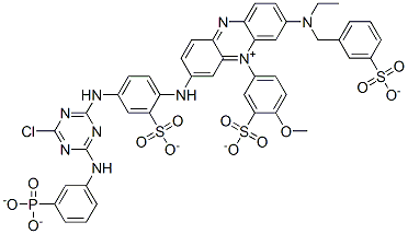 93923-62-7,trihydrogen 3-[[4-[[4-chloro-6-[(3-phosphonatophenyl)amino]-1,3,5-triazin-2-yl]amino]-2-sulphonatophenyl]amino]-7-[ethyl[(3-sulphonatophenyl)methyl]amino]-5-(4-methoxy-3-sulphonatophenyl)phenazinium
