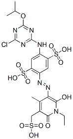 93980-98-4,2-[[4-chloro-6-isopropoxy-1,3,5-triazin-2-yl]amino]-5-[[1-ethyl-1,6-dihydro-2-hydroxy-4-methyl-6-oxo-5-(sulphomethyl)-3-pyridyl]azo]-benzene-1,4-disulphonic acid