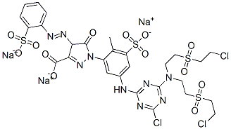 94021-10-0,trisodium 1-[5-[[4-[bis[2-[(2-chloroethyl)sulphonyl]ethyl]amino]-6-chloro-1,3,5-triazin-2-yl]amino]-2-methyl-3-sulphonatophenyl]-4,5-dihydro-5-oxo-4-[(2-sulphonatophenyl)azo]-1H-pyrazole-3-carboxylate