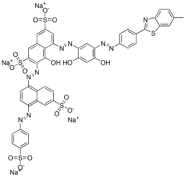 94022-55-6,5-[[2,4-dihydroxy-5-[[4-(6-methylbenzothiazol-2-yl)phenyl]azo]phenyl]azo]-4-hydroxy-3-[[6-sulpho-4-[(4-sulphophenyl)azo]-1-naphthyl]azo]naphthalene-2,7-disulphonic acid, sodium salt