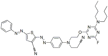 94160-38-0,2-[[4-[(2-cyanoethyl)[2-[[4-(dibutylamino)-6-fluoro-1,3,5-triazin-2-yl]oxy]ethyl]amino]phenyl]azo]-5-(phenylazo)thiophene-3-carbonitrile