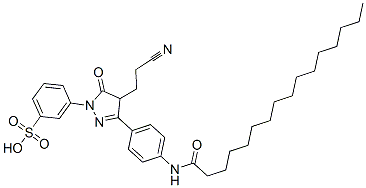 94944-74-8,m-[4-(2-cyanoethyl)-4,5-dihydro-5-oxo-3-[4-[(1-oxohexadecyl)amino]phenyl]-1H-pyrazol-1-yl]benzenesulphonic acid