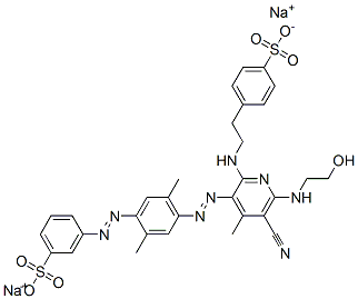 95027-07-9,3-[[4-[[5-cyano-6-[(2-hydroxyethyl)amino]-4-methyl-2-[[2-(4-sulphophenyl)ethyl]amino]-3-pyridyl]azo]-2,5-xylyl]azo]benzenesulphonic acid, sodium salt