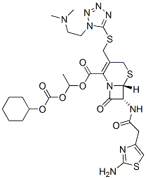 95761-91-4,5-Thia-1-azabicyclo[4.2.0]oct-2-ene-2-carboxylic acid, 7-[[(2-amino-4-thiazolyl)acetyl]amino]-3-[[[1-[2-(dimethylamino)ethyl]-1H-tetrazol-5-yl]thio]methyl]-8-oxo-, 1-[[(cyclohexyloxy)carbonyl]oxy]ethyl ester, [6R-(6α,7β)]-
