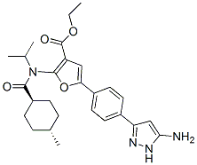 960521-96-4,3-Furancarboxylic  acid,  5-[4-(5-amino-1H-pyrazol-3-yl)phenyl]-2-[[(trans-4-methylcyclohexyl)carbonyl](1-methylethyl)amino]-,  ethyl  ester