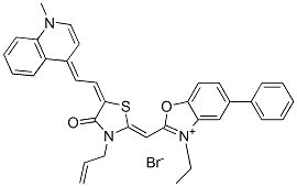 97552-56-2,2-[[3-allyl-5-[(1-methyl-1H-quinolin-4-ylidene)ethylidene]-4-oxothiazolidin-2-ylidene]methyl]-3-ethyl-5-phenylbenzoxazolium bromide