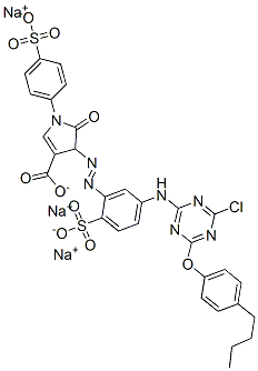 97574-43-1,trisodium 4-[[5-[[4-(4-butylphenoxy)-6-chloro-1,3,5-triazin-2-yl]amino]-2-sulphonatophenyl]azo]-4,5-dihydro-5-oxo-1-(4-sulphonatophenyl)-1H-pyrrole-3-carboxylate