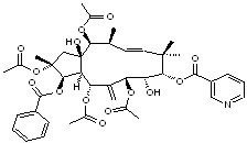 2,5,7,14-Tetraacetoxy-3-benzoyloxy-8,15-dihydroxy-9-nicotinoyloxyjatropha-6(17),11E-diene -6(17,11E-diene 